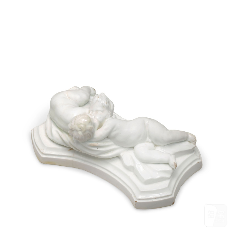 A Vincennes white group of kissing children known as "Enfants se mordant" or "Enfants se baisant", circa 1750